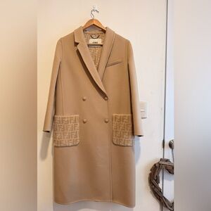 Fendi Women's Beige Trench Coat with Logo Detail